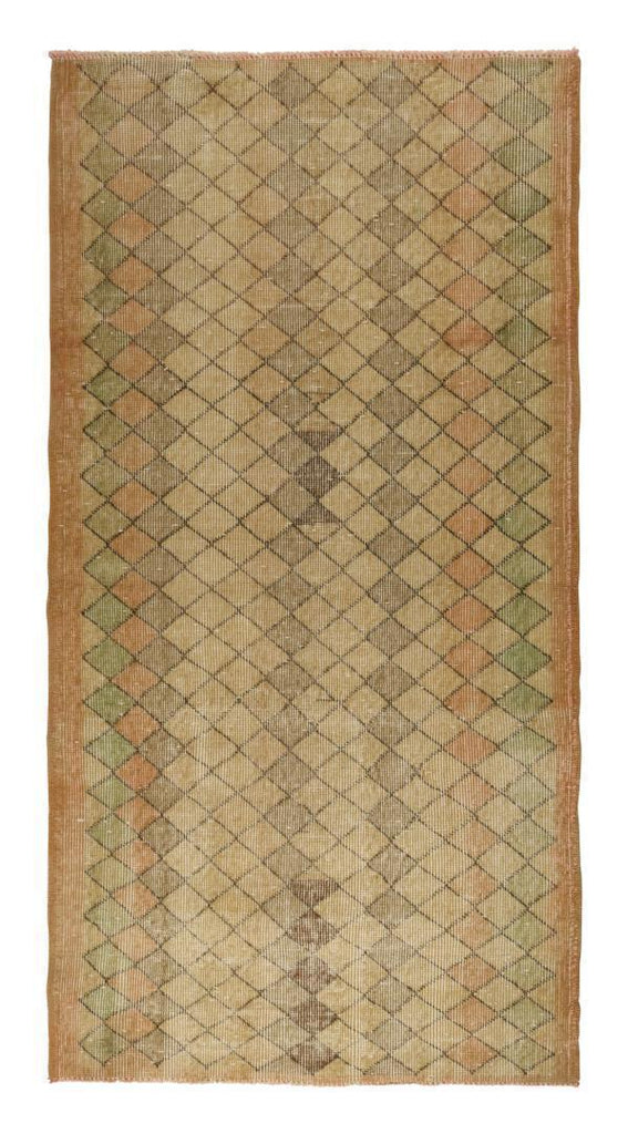 Vintage Zeki Muren Rug In Beige Green Geometric Pattern