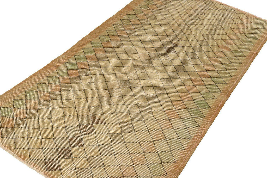 Vintage Zeki Muren Rug In Beige Green Geometric Pattern