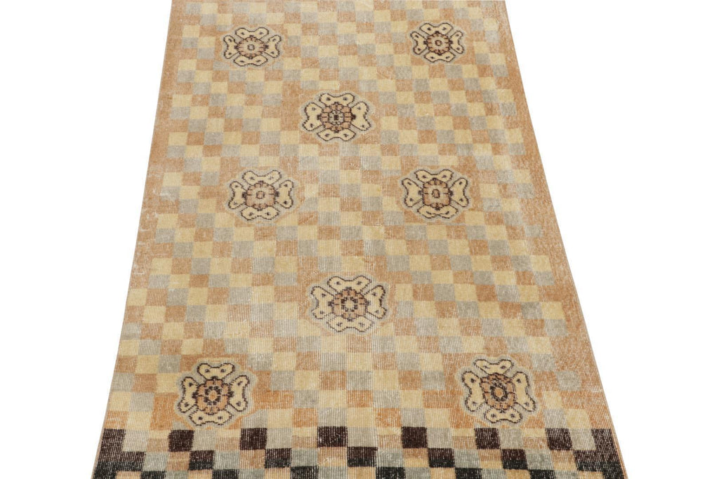 Vintage Zeki Muren Rug In Beige Brown And Gray Geometric Pattern