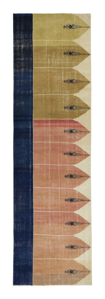 Distressed Vintage Saf Runner Rug In Pink And Gold Patterns