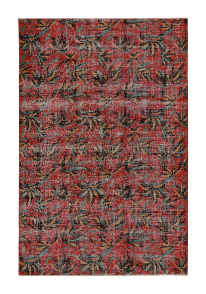 Vintage Distressed Zeki Muren Rug In Red And Black Patterns