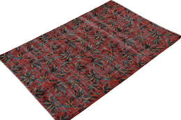 Vintage Distressed Zeki Muren Rug In Red And Black Patterns