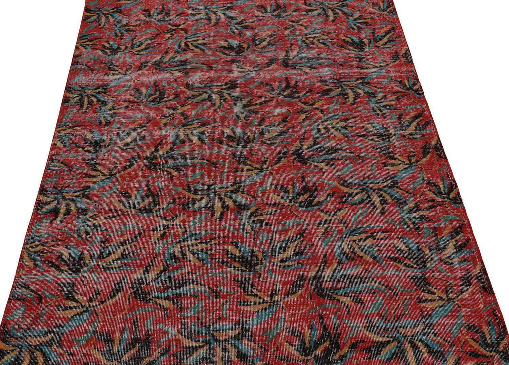 Vintage Distressed Zeki Muren Rug In Red And Black Patterns