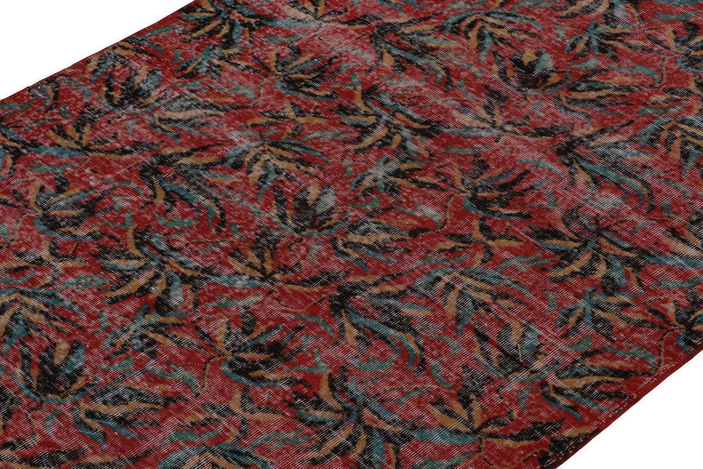 Vintage Distressed Zeki Muren Rug In Red And Black Patterns