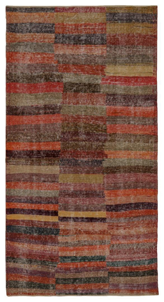 Vintage Distressed Zeki Muren Rug In Polychromatic Stripes 4X7