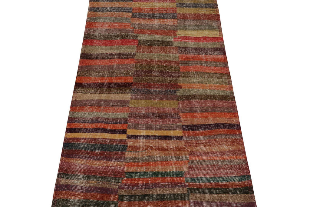 Vintage Distressed Zeki Muren Rug In Polychromatic Stripes 4X7