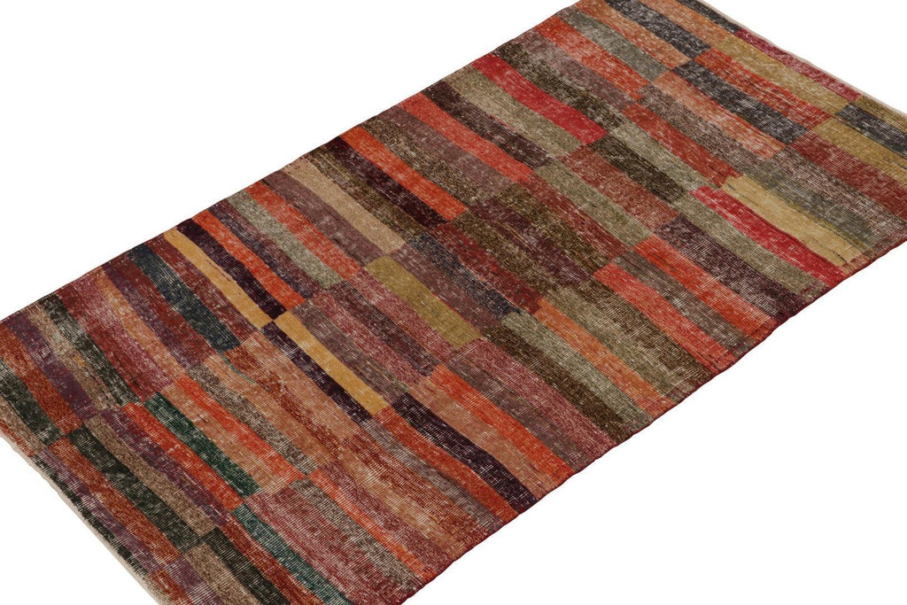 Vintage Distressed Zeki Muren Rug In Polychromatic Stripes 4X7