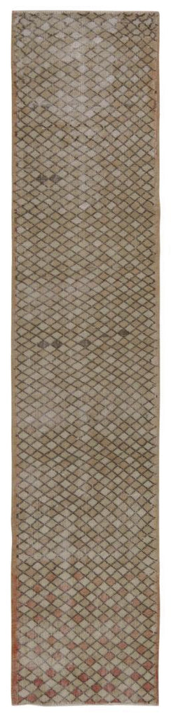 Vintage Zeki Muren Runner In Beige Brown Geometric Pattern