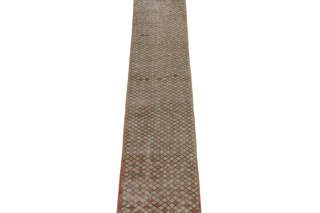 Vintage Zeki Muren Runner In Beige Brown Geometric Pattern