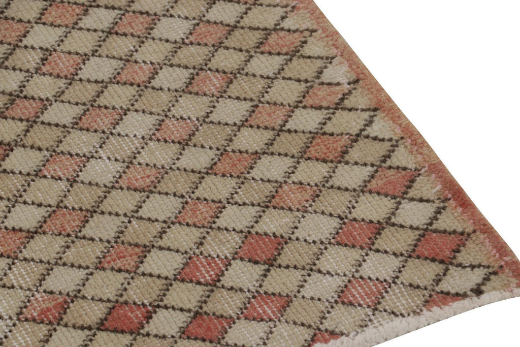 Vintage Zeki Muren Runner In Beige Brown Geometric Pattern