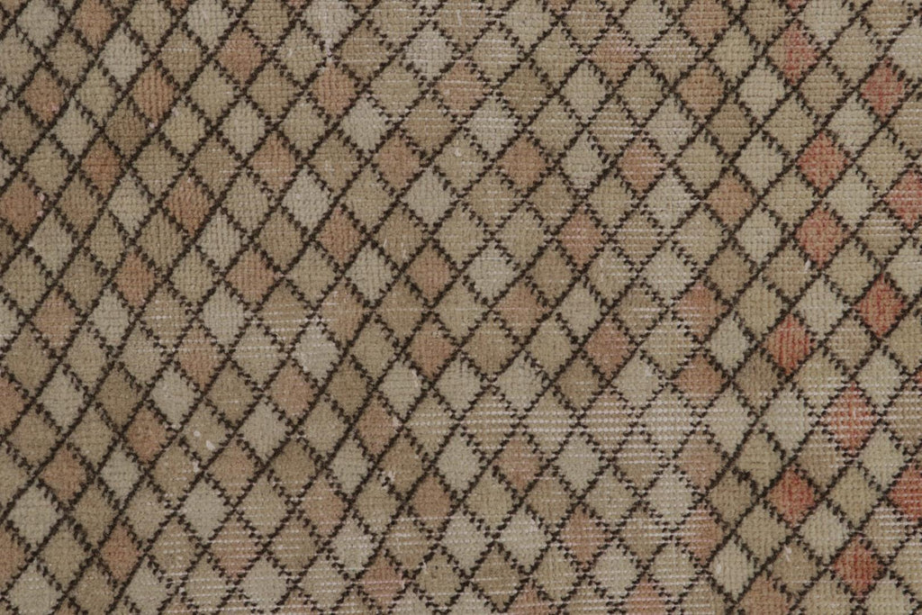 Vintage Zeki Muren Runner In Beige Brown Geometric Pattern