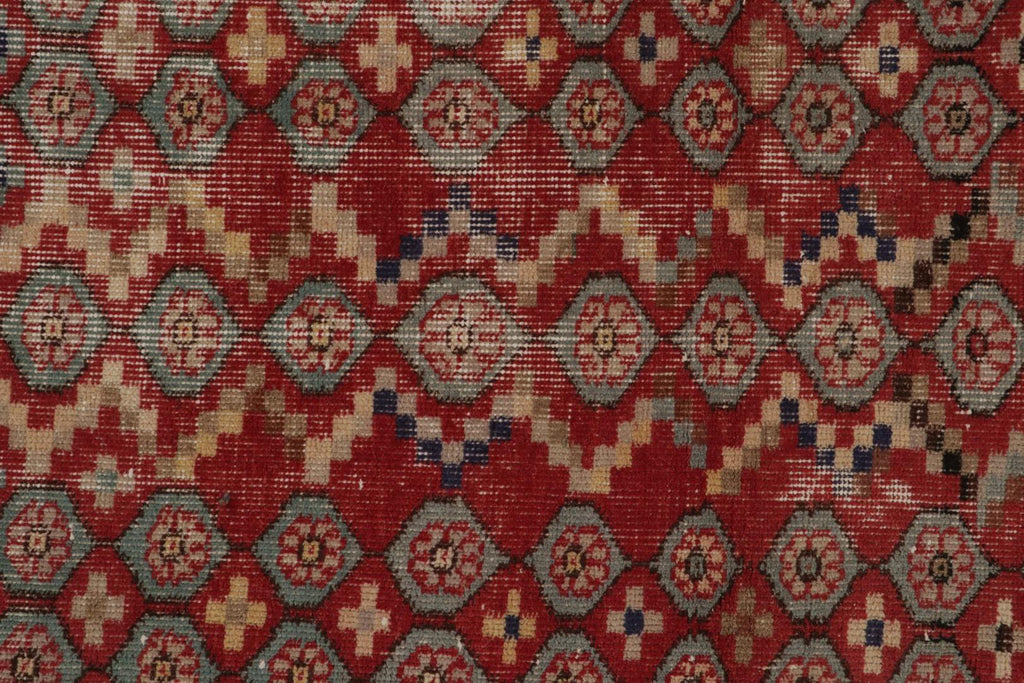 Vintage Zeki Muren Runner In Red With Blue Geometric Pattern