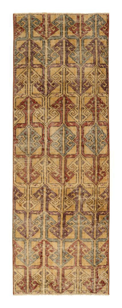 Vintage Zeki Muren Rug In Gold With Red And Blue Patterns