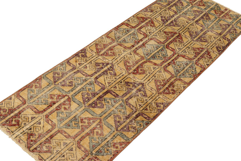 Vintage Zeki Muren Rug In Gold With Red And Blue Patterns