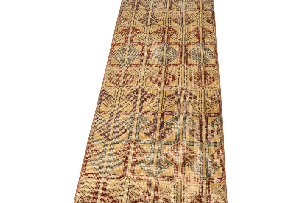 Vintage Zeki Muren Rug In Gold With Red And Blue Patterns