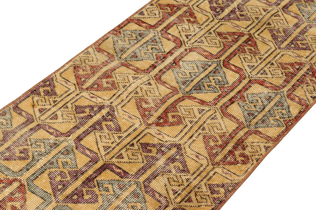 Vintage Zeki Muren Rug In Gold With Red And Blue Patterns