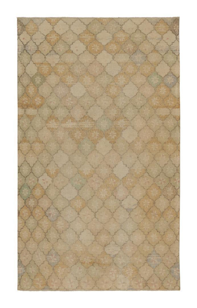 Vintage Zeki Muren Rug In Beige Brown Trellis Patterns