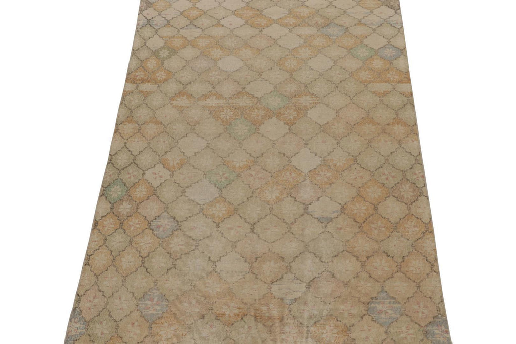 Vintage Zeki Muren Rug In Beige Brown Trellis Patterns