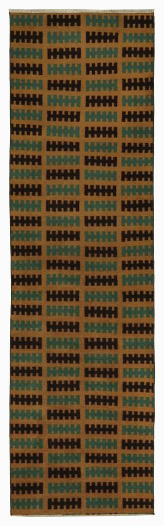 Vintage Zeki Muren Runner In Ochre Teal & Black Geometric Pattern Rug & Kilim