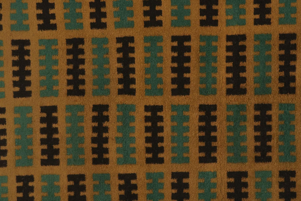 Vintage Zeki Muren Runner In Ochre Teal & Black Geometric Pattern Rug & Kilim