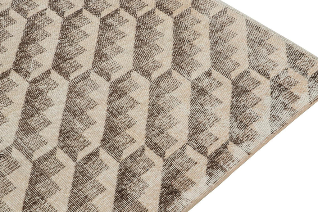 Vintage Zeki Muren Rug In Beige And Brown Geometric Pattern