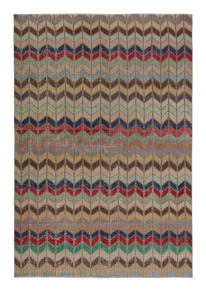 Vintage Zeki Muren Rug In Polychromatic Chevron Patterns 6x9