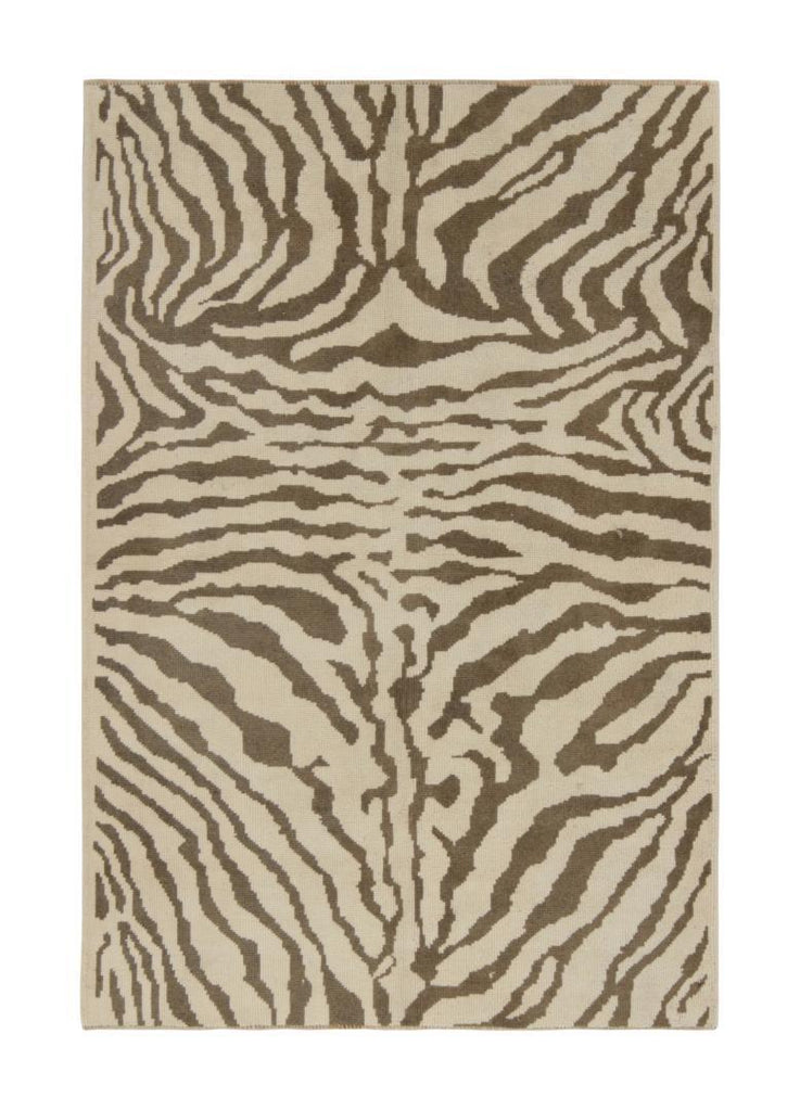 Vintage Tiger Skin Style Rug In Taupe With Brown Pattern