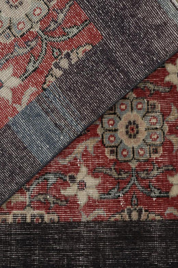 Vintage Zeki Muren Rug In Brick Red And Blue Floral Pattern