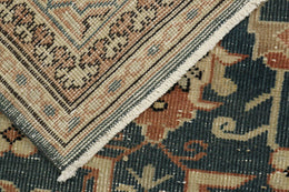 Vintage Distressed Rug In Blue Beige And Rust Floral Pattern