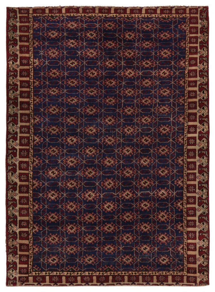 Vintage Zeki Muren Rug In Indigo With Red And Beige Pattern