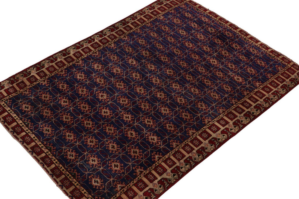 Vintage Zeki Muren Rug In Indigo With Red And Beige Pattern