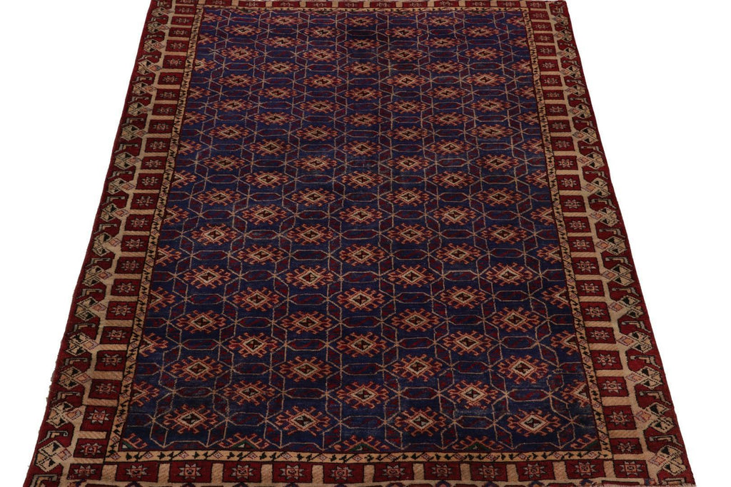 Vintage Zeki Muren Rug In Indigo With Red And Beige Pattern