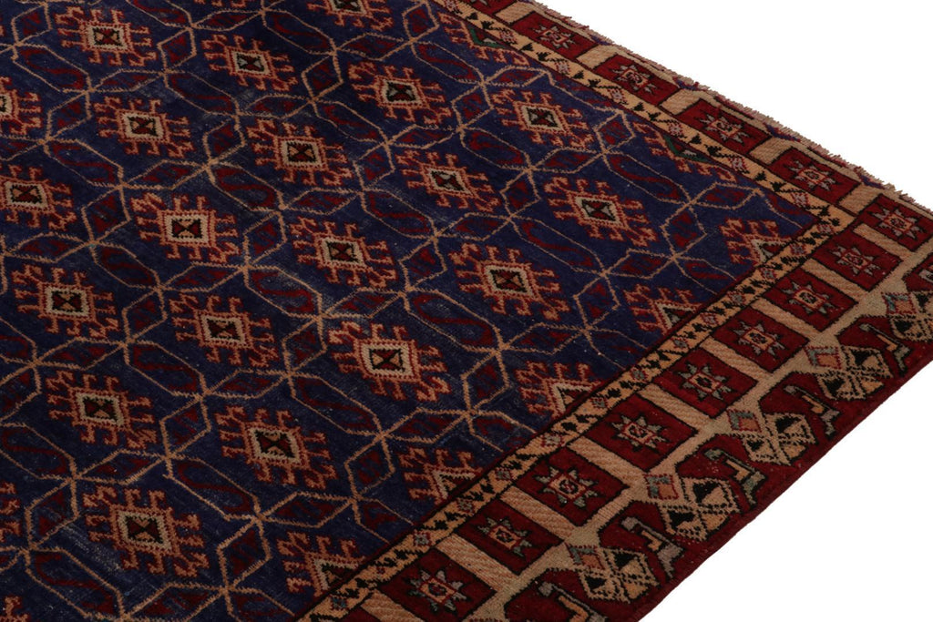 Vintage Zeki Muren Rug In Indigo With Red And Beige Pattern