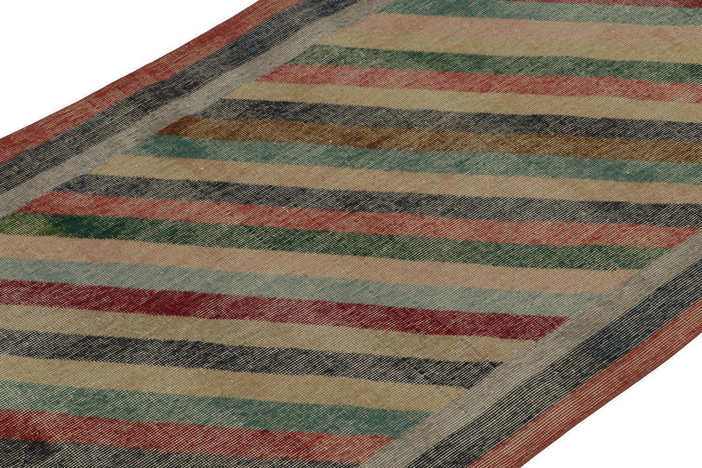 Vintage Distressed Zeki Muren Rug In Polychromatic Stripes 4X8