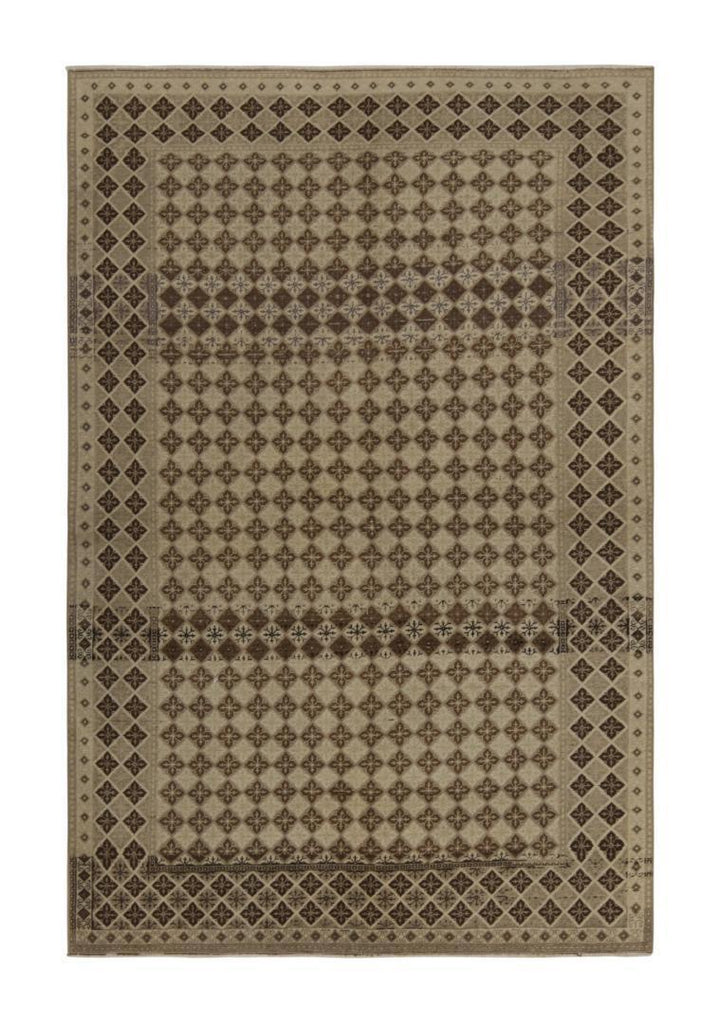 Distressed Vintage Zeki Muren Rug In Beige And Brown Pattern