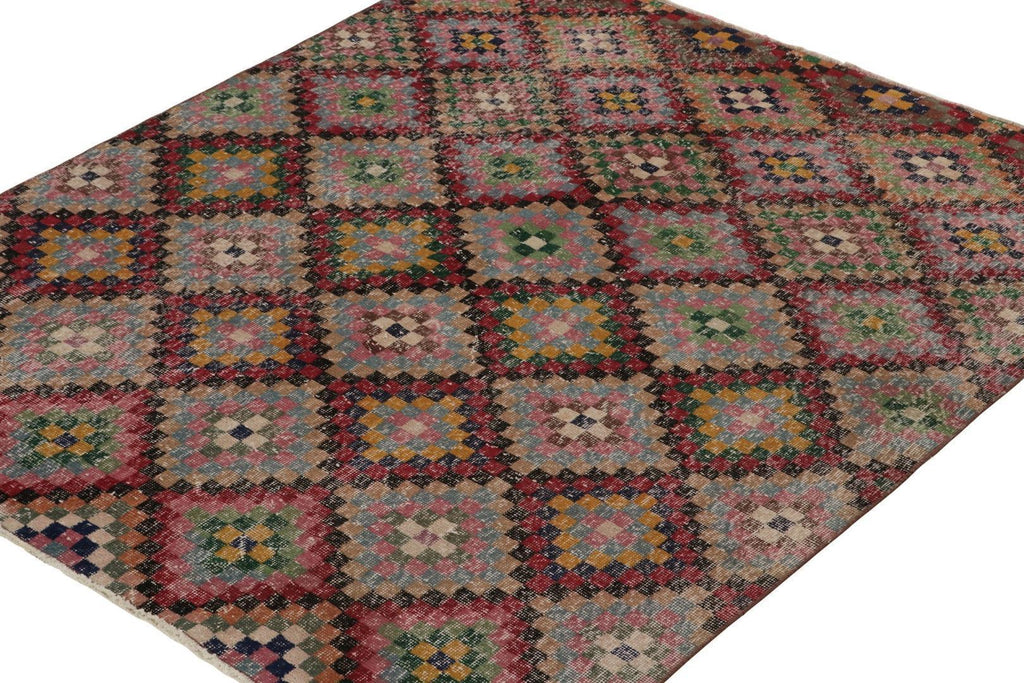 Vintage Zeki Muren Rug In Polychromatic Geometric Pattern 6x6