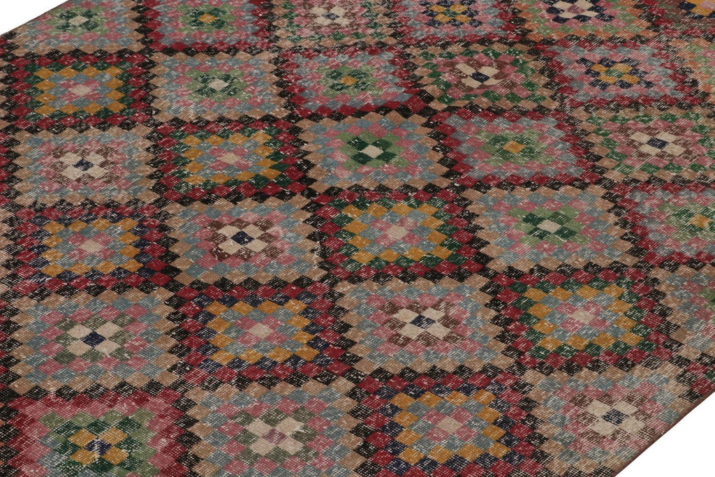 Vintage Zeki Muren Rug In Polychromatic Geometric Pattern 6x6