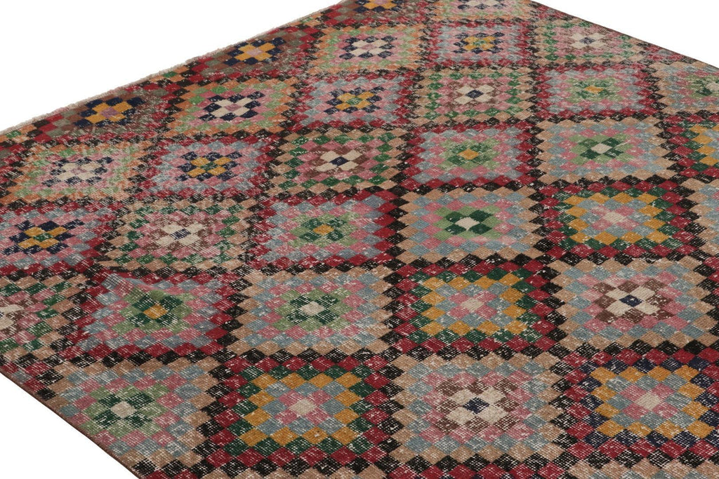 Vintage Zeki Muren Rug In Polychromatic Geometric Pattern 6x6