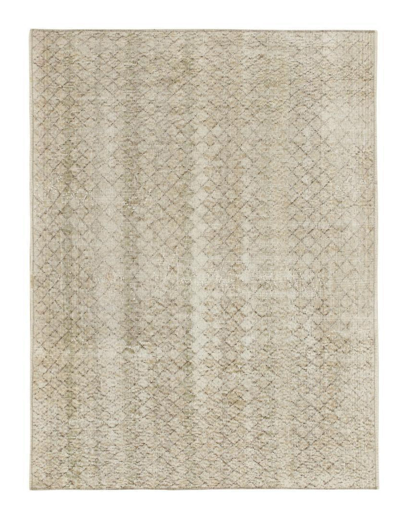 Vintage Distressed Zeki Muren Rug In Beige Geometric Pattern