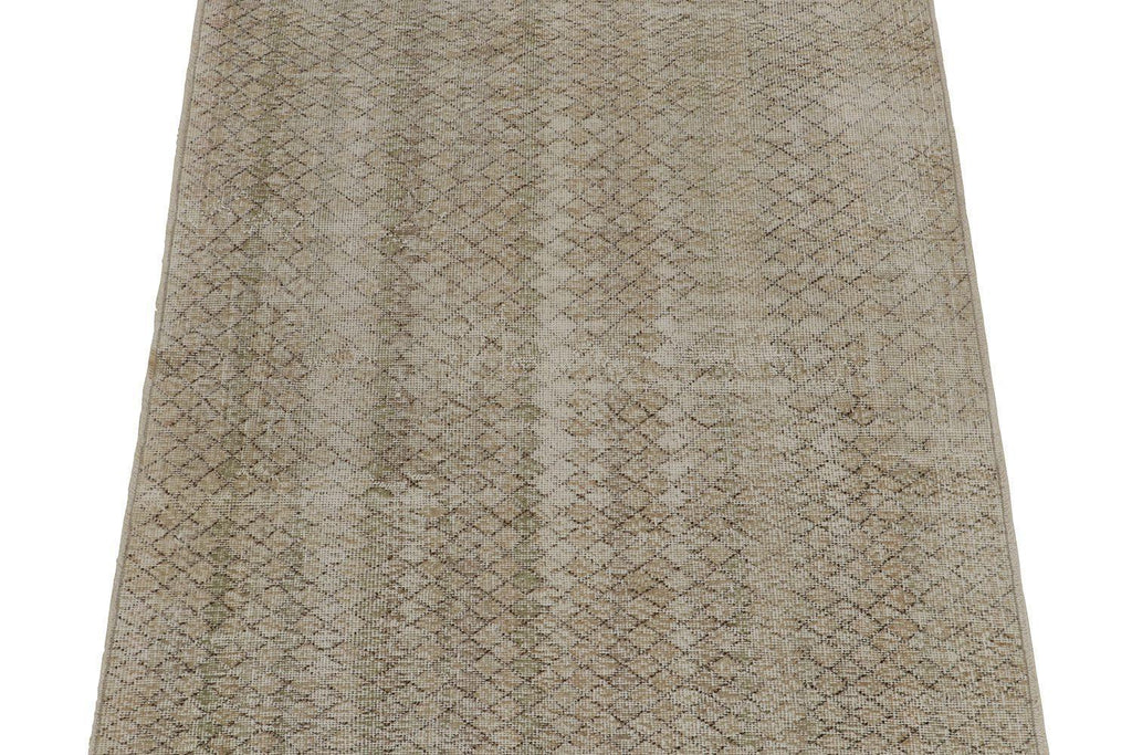 Vintage Distressed Zeki Muren Rug In Beige Geometric Pattern