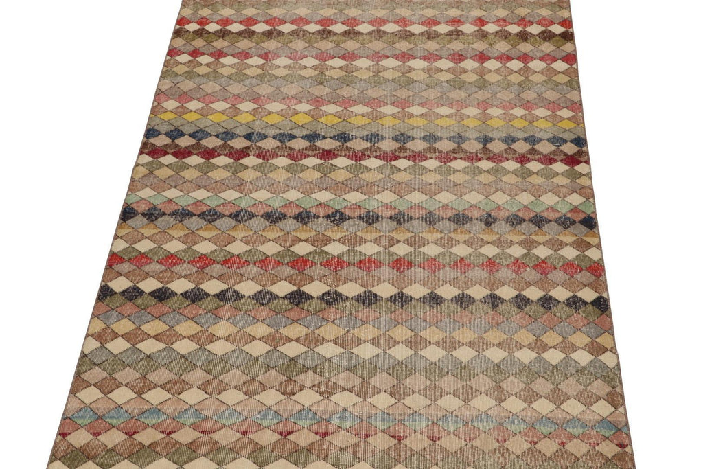 Vintage Zeki Muren Rug In Polychromatic Geometric Pattern 4×8