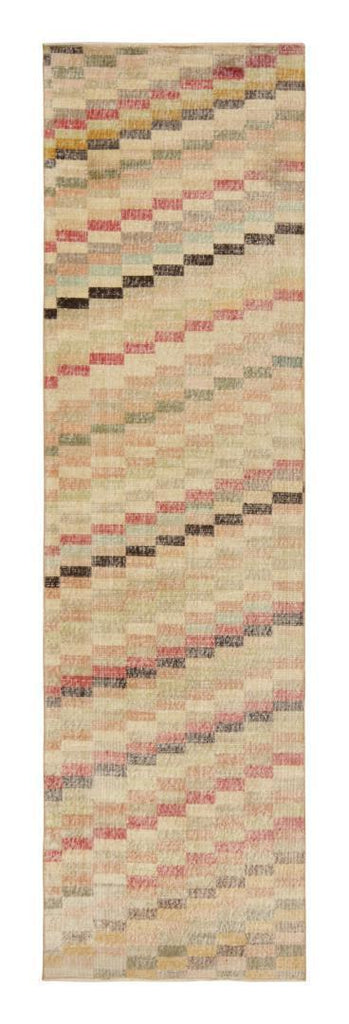 Vintage Zeki Muren Runner Rug In Polychromatic Geometric Pattern 3x10