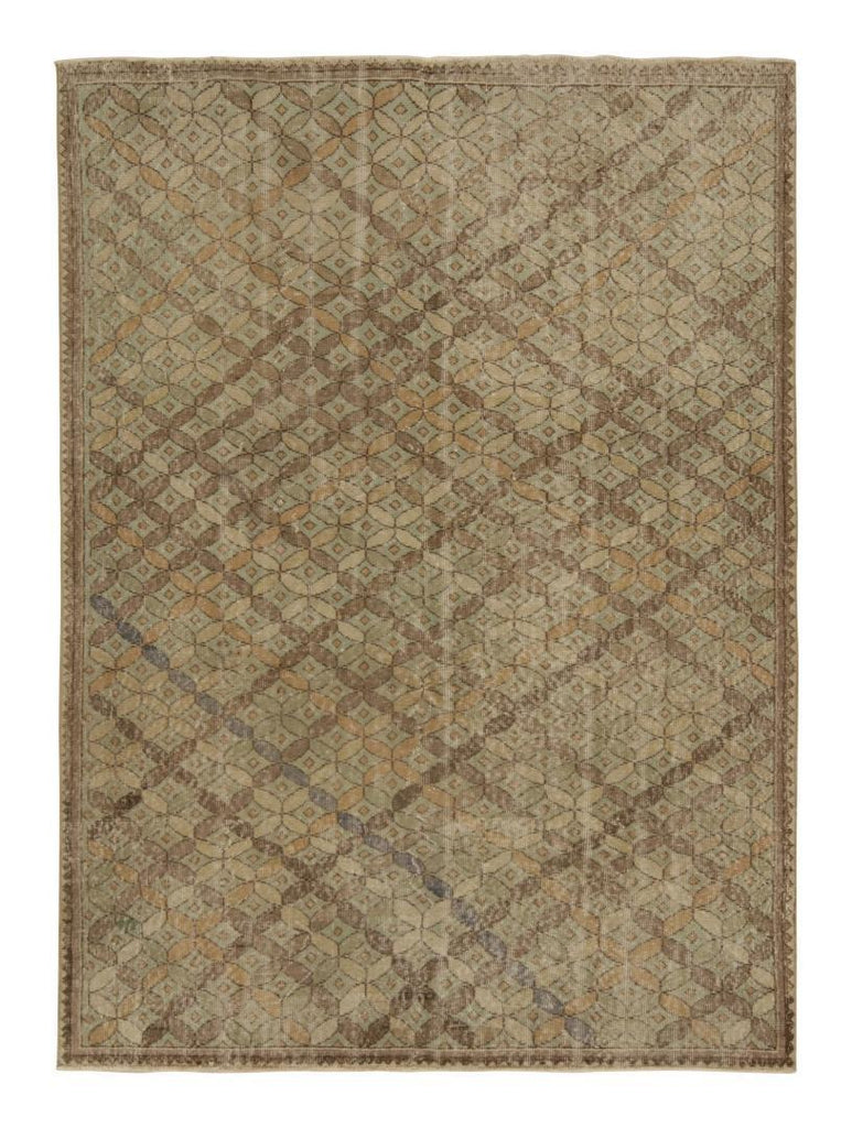 Vintage Zeki Muren Rug In Green With Beige Brown Pattern