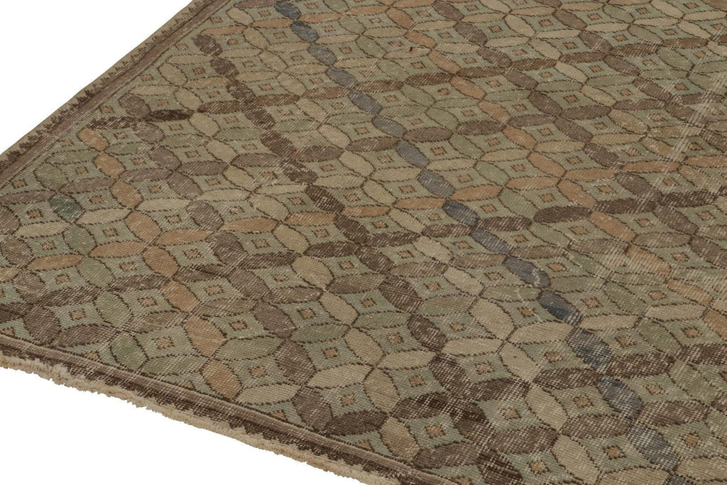 Vintage Zeki Muren Rug In Green With Beige Brown Pattern