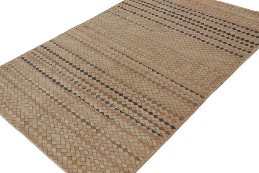 Vintage Zeki Muren Rug In Beige Brown Geometric Pattern