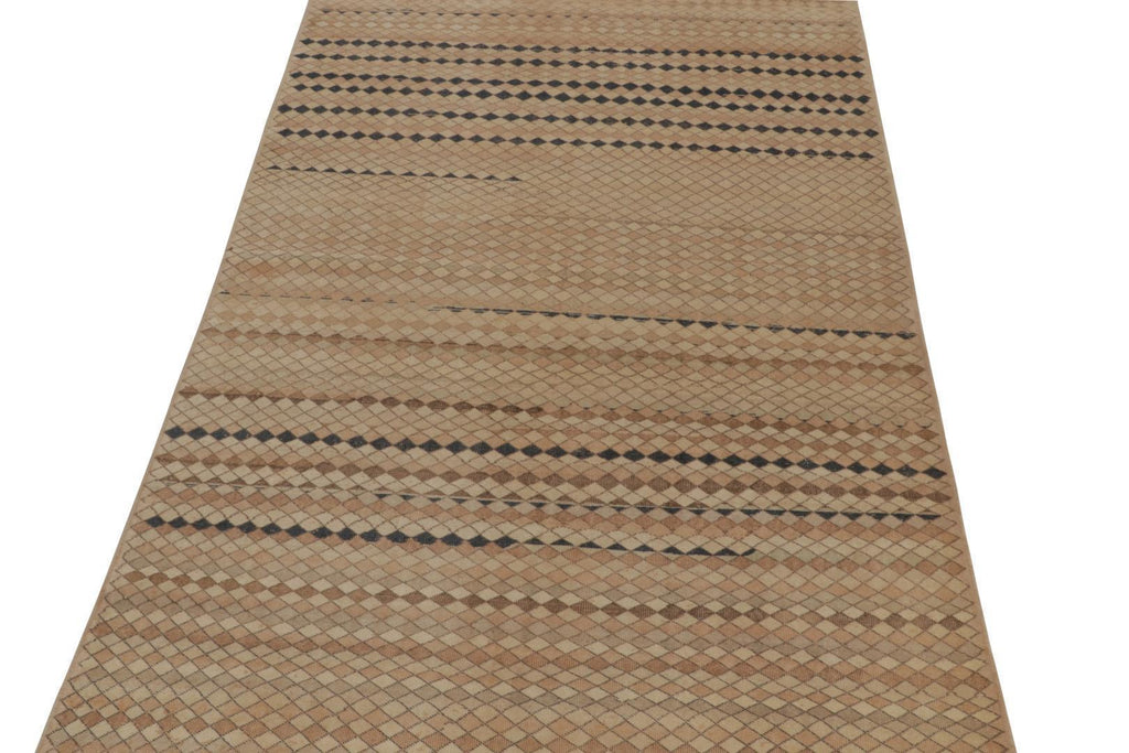 Vintage Zeki Muren Rug In Beige Brown Geometric Pattern