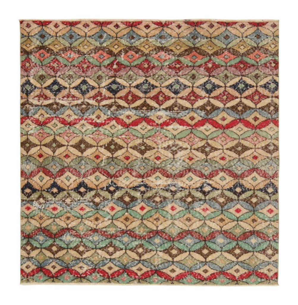 Vintage Zeki Muren Square Rug In Polychromatic Geometric Pattern