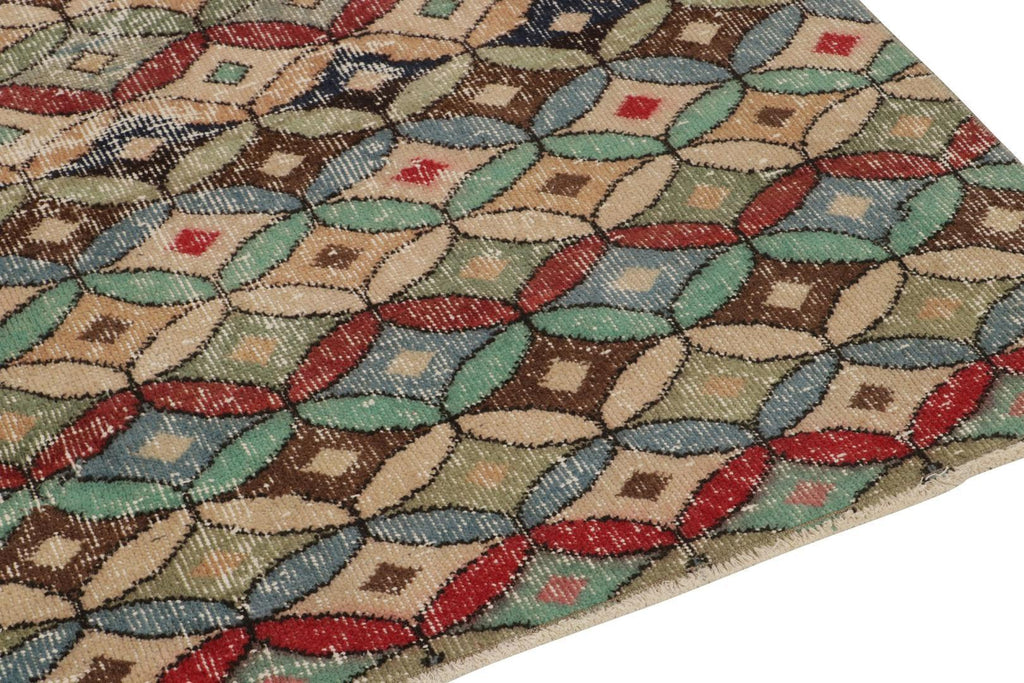 Vintage Zeki Muren Square Rug In Polychromatic Geometric Pattern