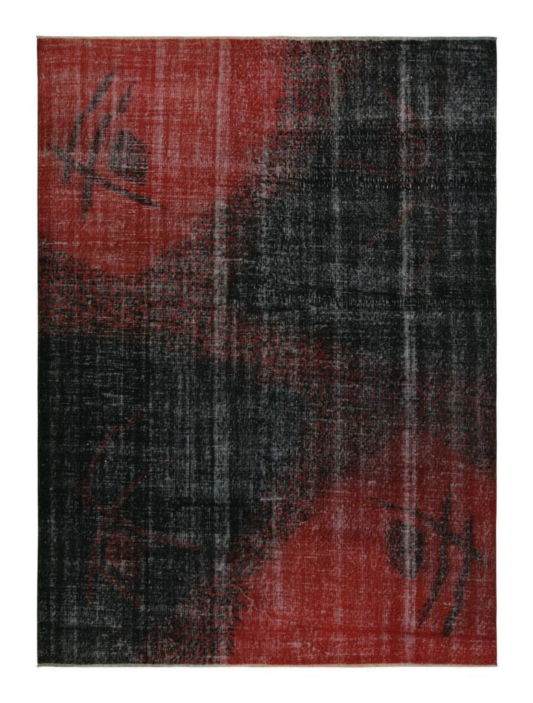 Vintage Distressed Zeki Muren Rug In Red And Black Deco Pattern