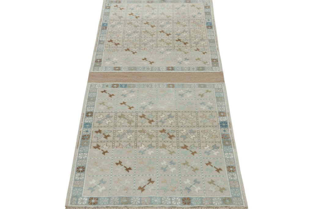 Vintage Tribal Rug In Gray With Beige And Blue Geometric Patterns